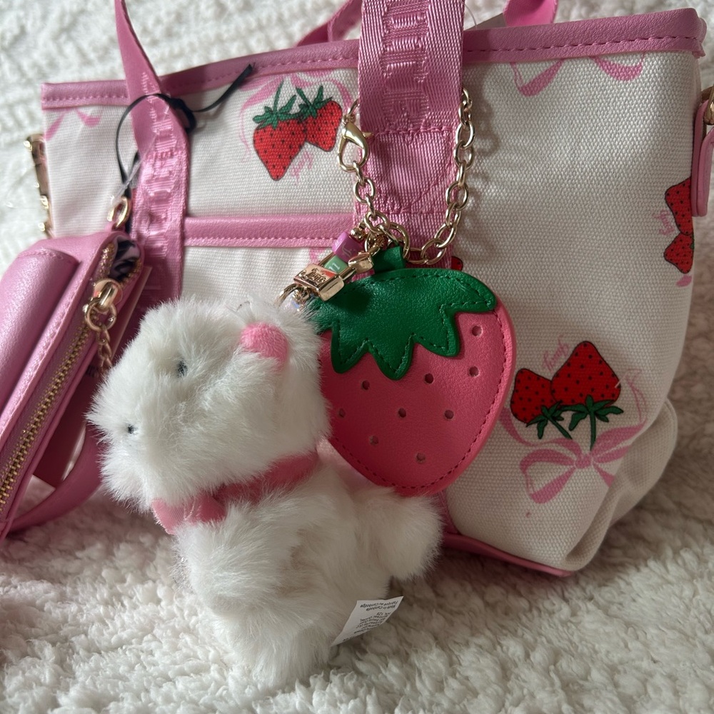 Juicy Couture Strawberry Festival Mini Crossbody Tote Pink Diamond Retro Canvas - Picture 5 of 5